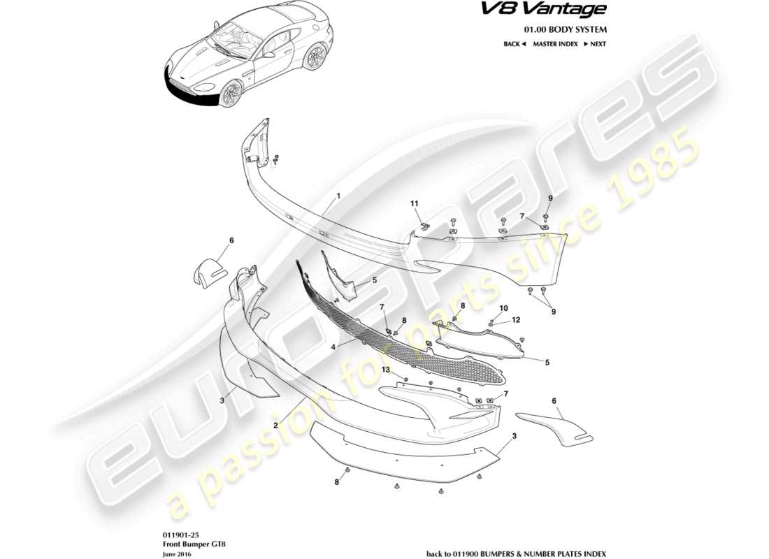 a part diagram from the Aston Martin V8 Vantage (2012) parts catalogue