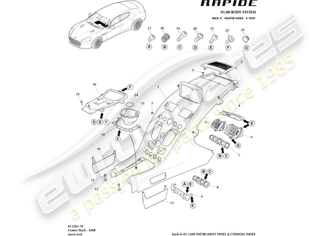 a part diagram from the aston martin rapide (2016) parts catalogue