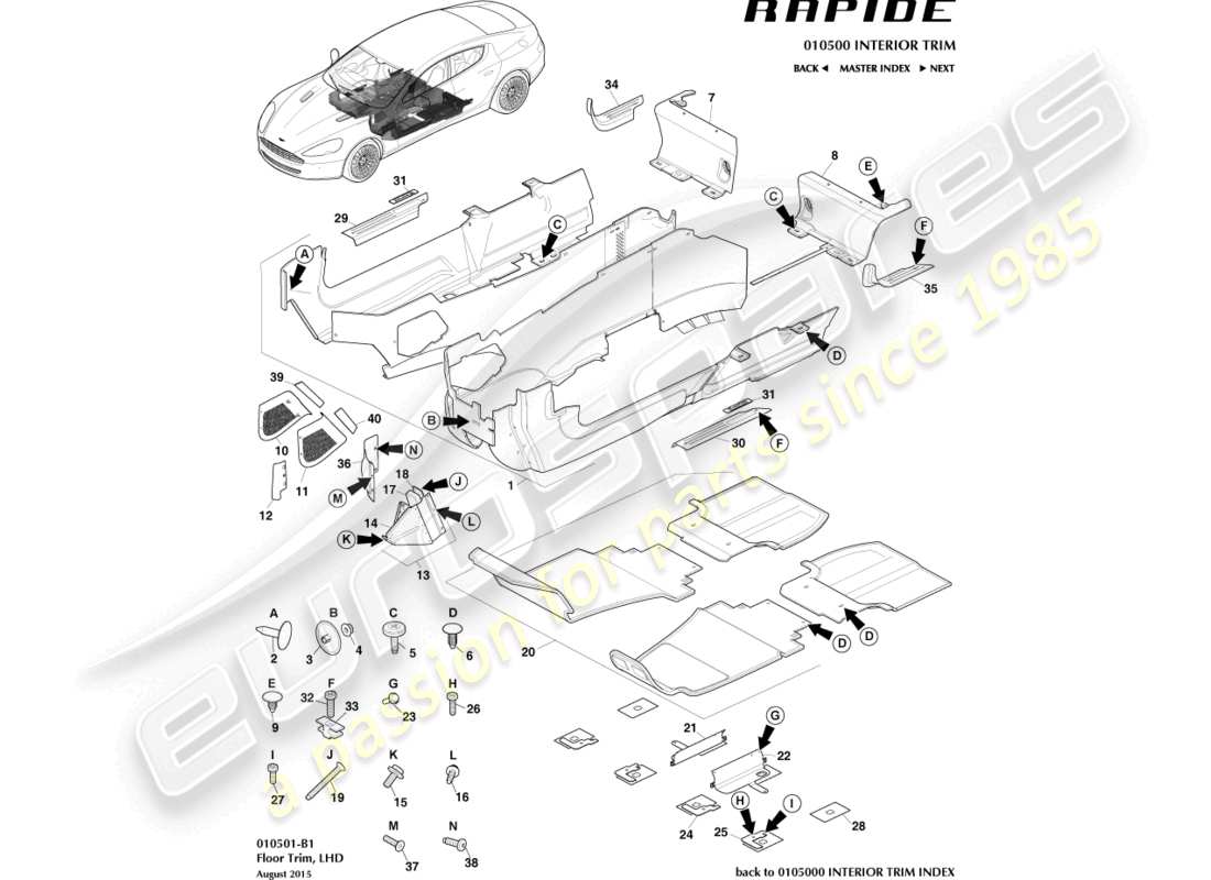 a part diagram from the aston martin rapide (2014) parts catalogue