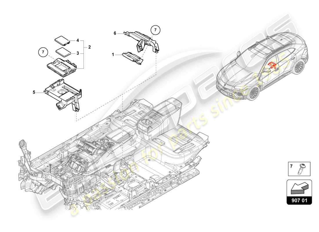 a part diagram from the lamborghini urus (2019) parts catalogue