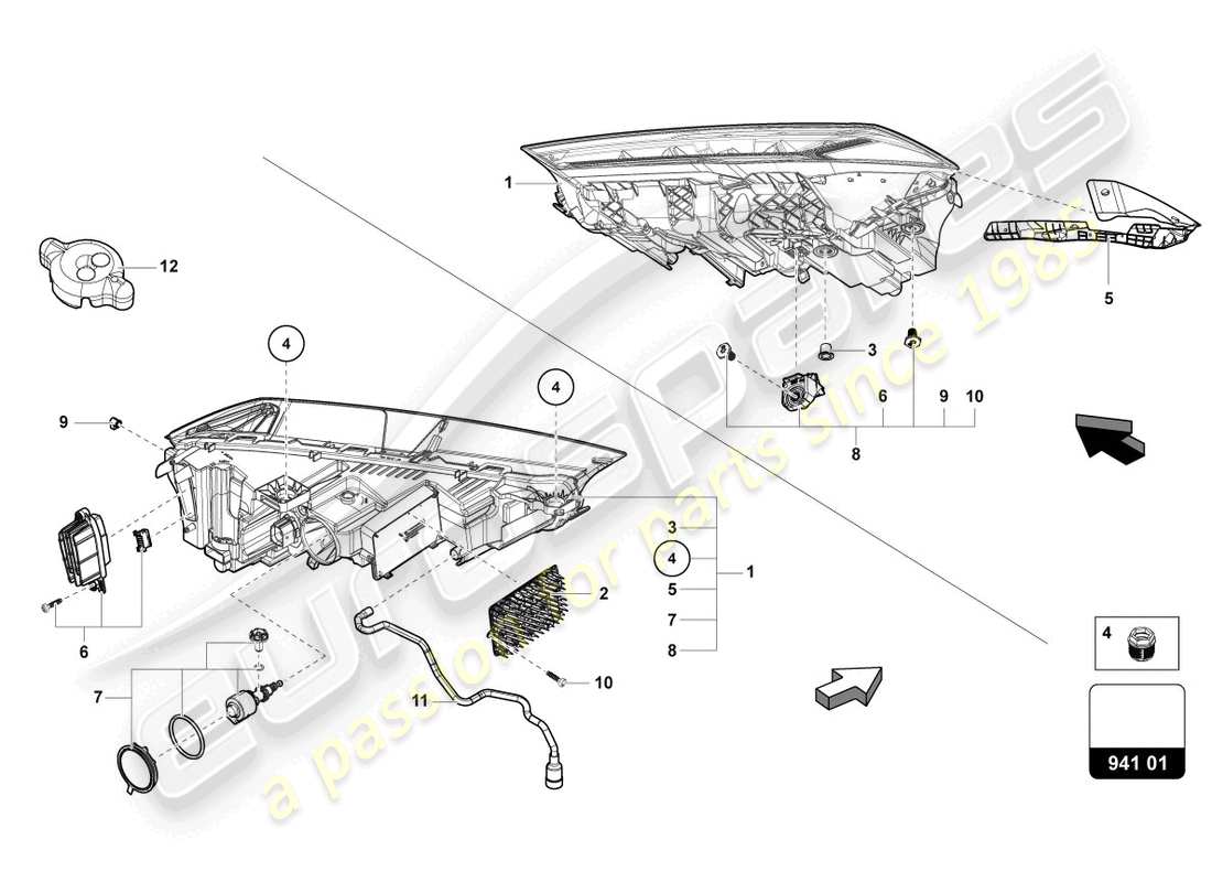 lamborghini urus (2022) led headlight parts diagram