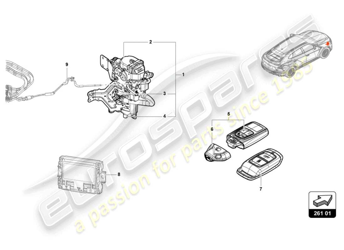 a part diagram from the lamborghini urus (2020) parts catalogue