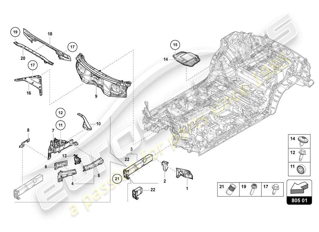 lamborghini urus (2021) underbody front parts diagram