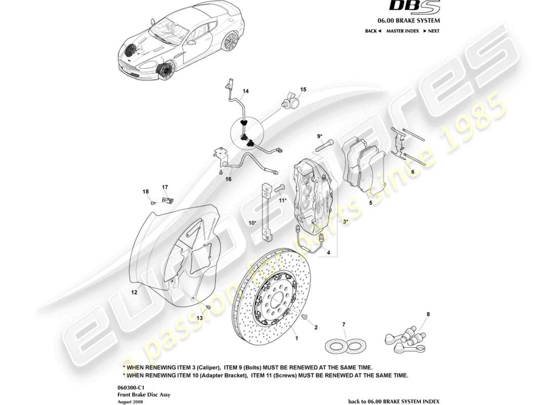 a part diagram from the aston martin dbs (2010) parts catalogue