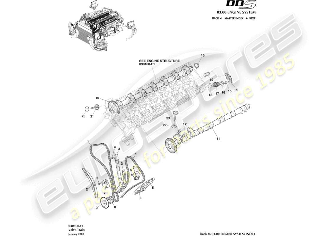aston martin dbs (2007) valve train part diagram