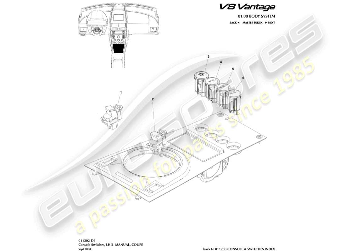 a part diagram from the Aston Martin V8 Vantage (2008) parts catalogue