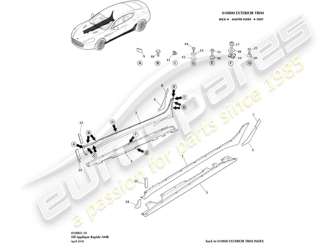 a part diagram from the aston martin rapide (2014) parts catalogue
