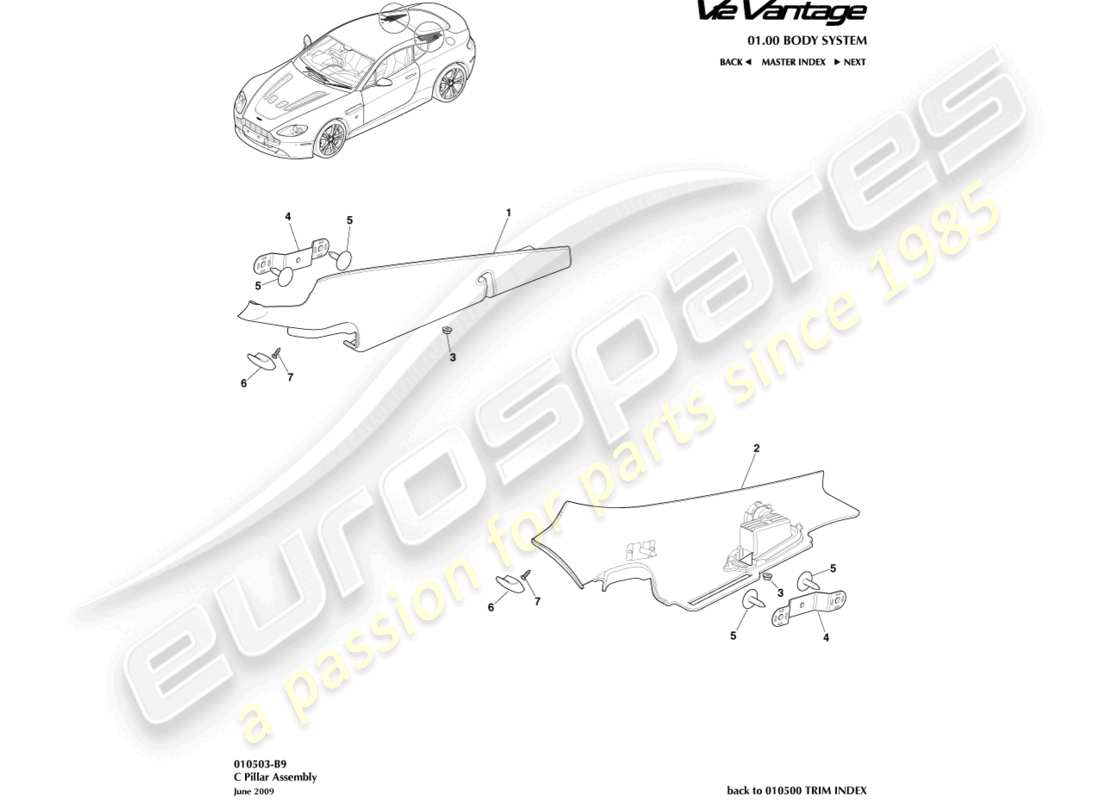 a part diagram from the aston martin v12 vantage (2013) parts catalogue