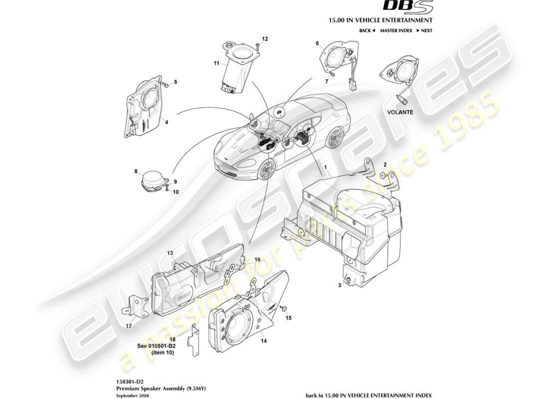 a part diagram from the aston martin dbs (2009) parts catalogue