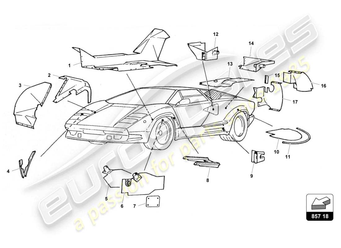a part diagram from the lamborghini countach parts catalogue