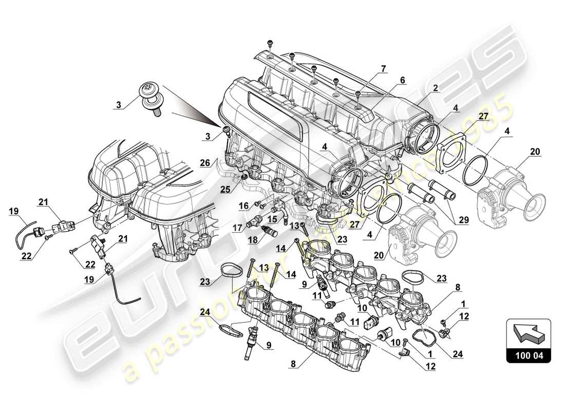 a part diagram from the lamborghini gt3 evo (2018) parts catalogue