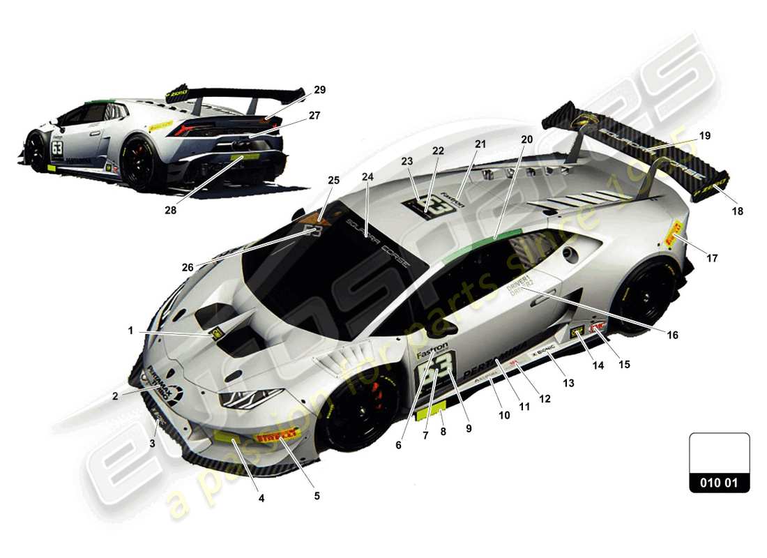 a part diagram from the lamborghini super trofeo (2016) parts catalogue