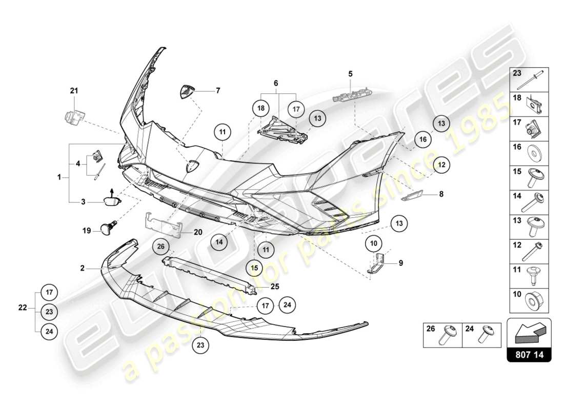 a part diagram from the lamborghini evo spyder 2wd (2022) parts catalogue
