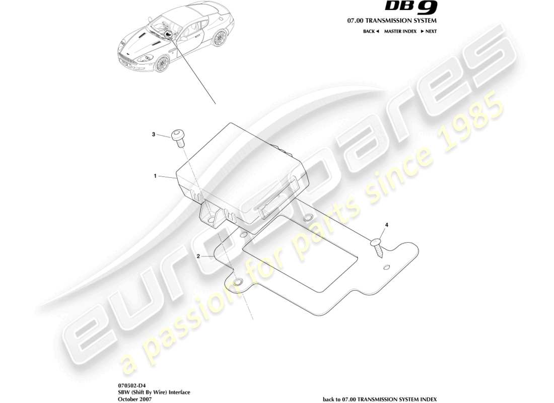 aston martin db9 (2011) shift by wire interface part diagram