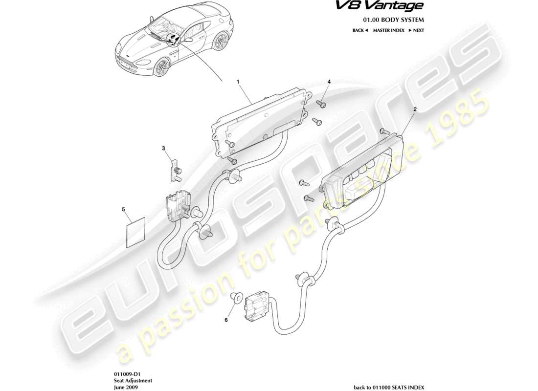 aston martin v8 vantage (2018) front seat adjustment part diagram