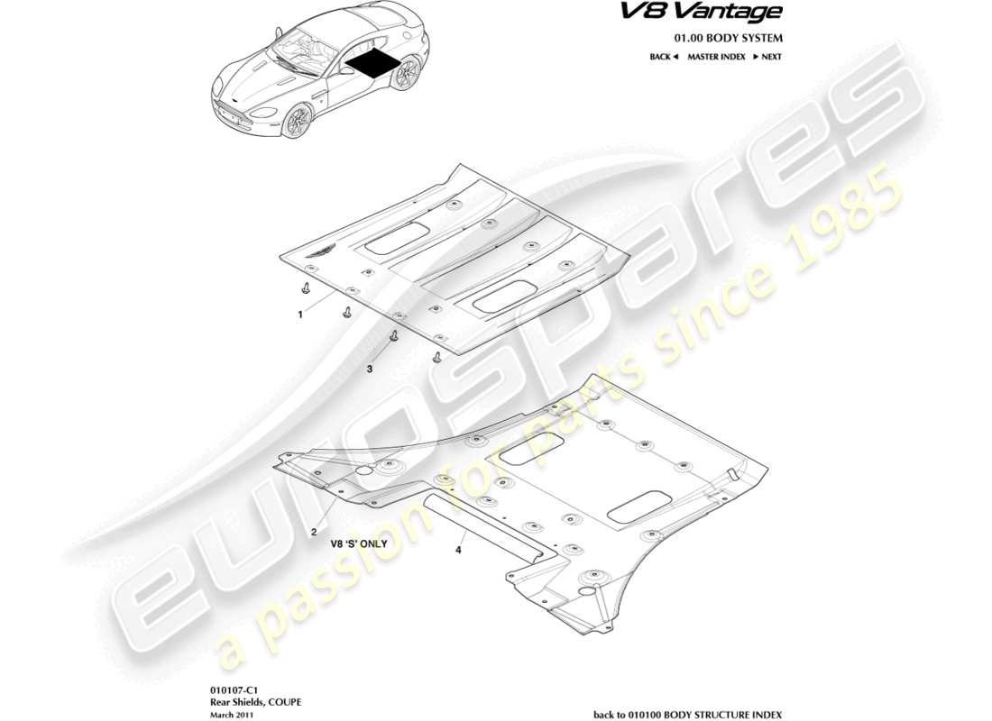 aston martin v8 vantage (2015) rear underbody shields part diagram