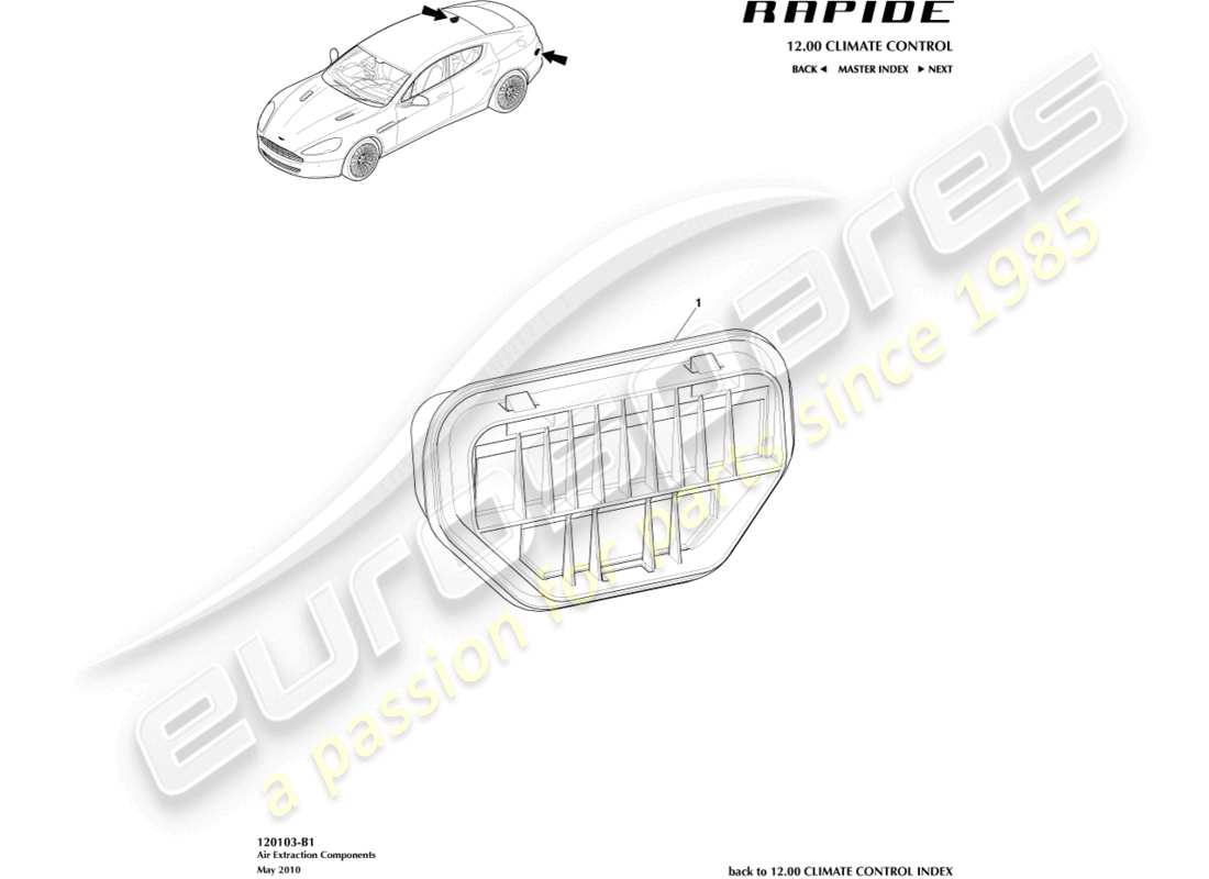 aston martin rapide (2017) air extraction components part diagram