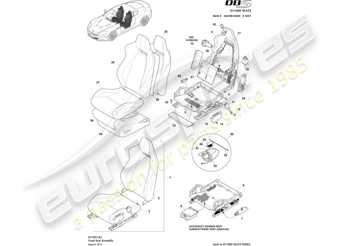 aston martin dbs (2008) front seat part diagram