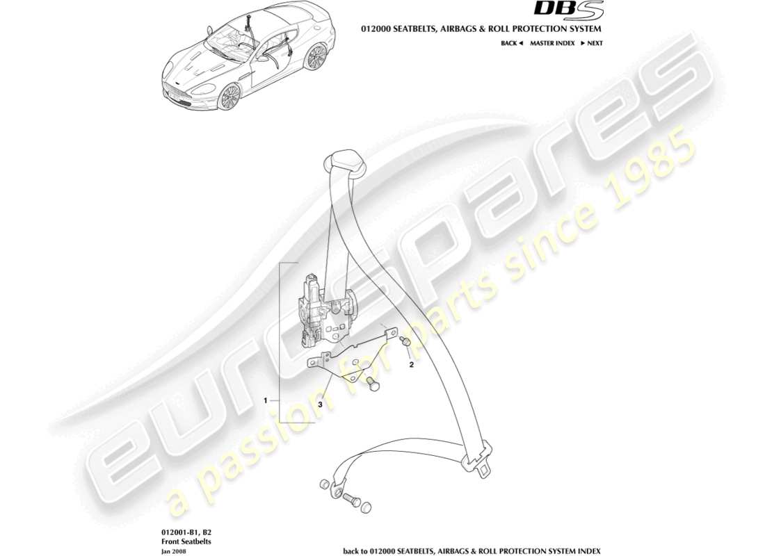 aston martin dbs (2008) front seat belts part diagram