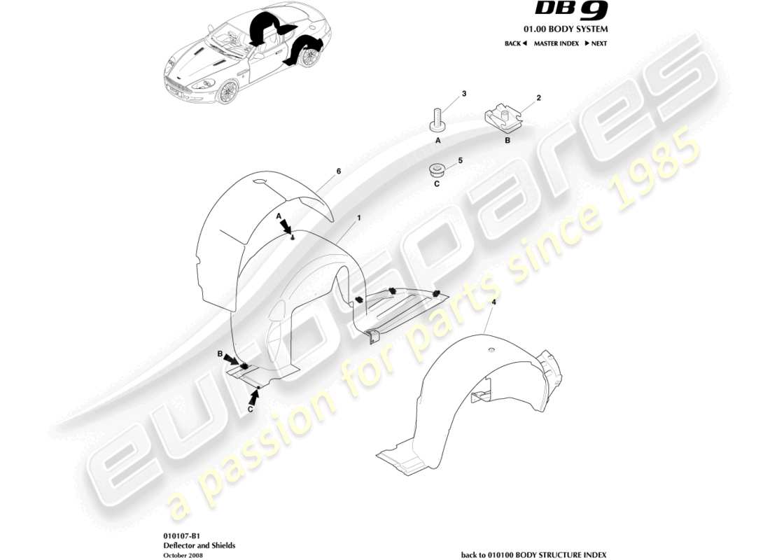aston martin db9 (2005) rear wheel arches part diagram
