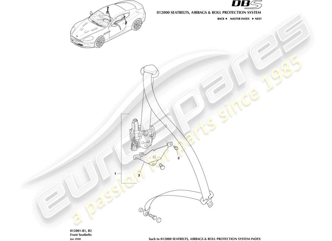 aston martin dbs (2014) front seat belts part diagram
