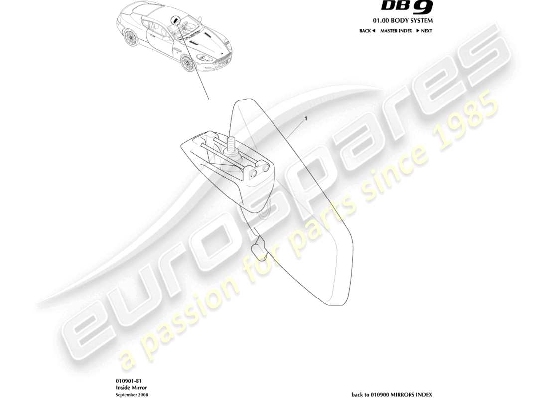 aston martin db9 (2005) interior mirror, coupe part diagram