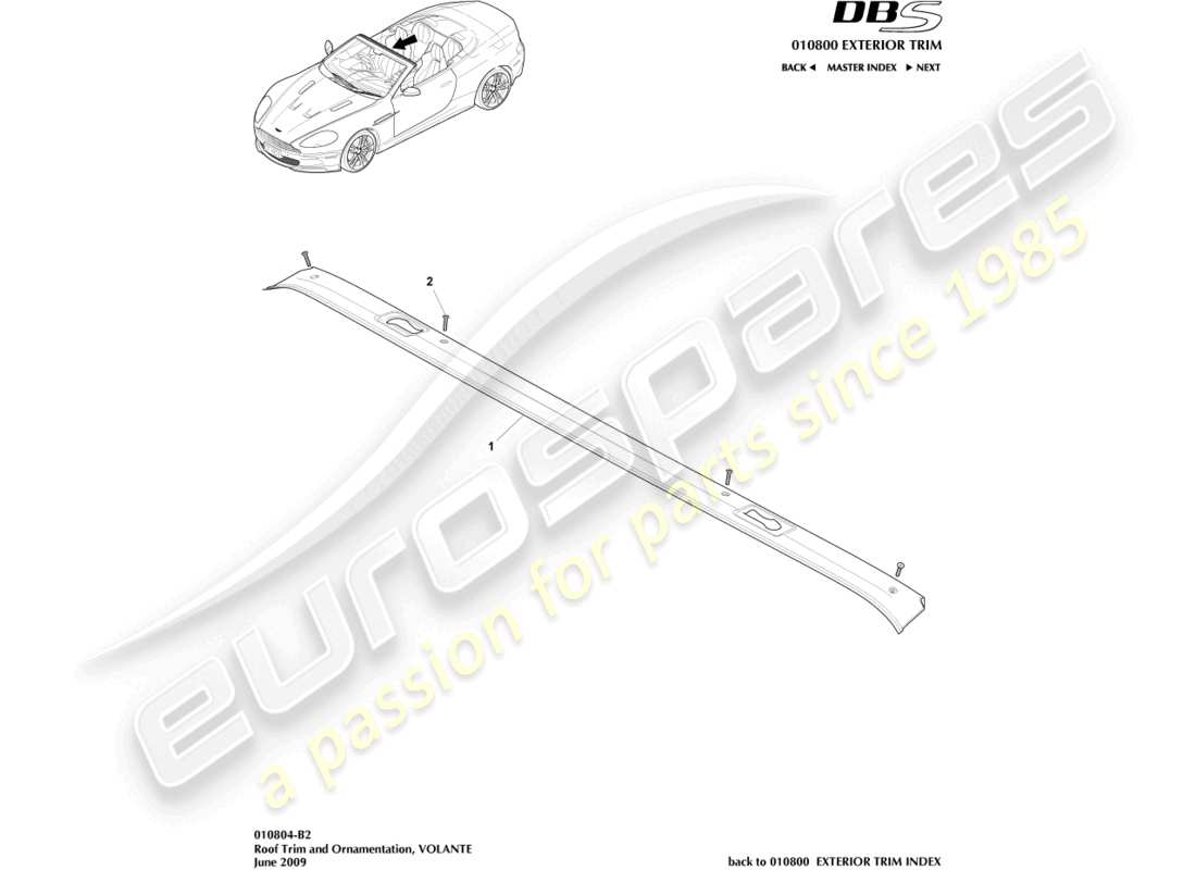 aston martin dbs (2010) roof trim, volante part diagram