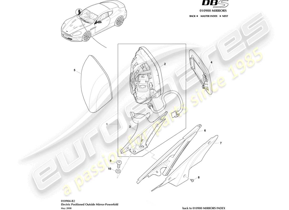 aston martin dbs (2009) exterior rear view mirrors part diagram