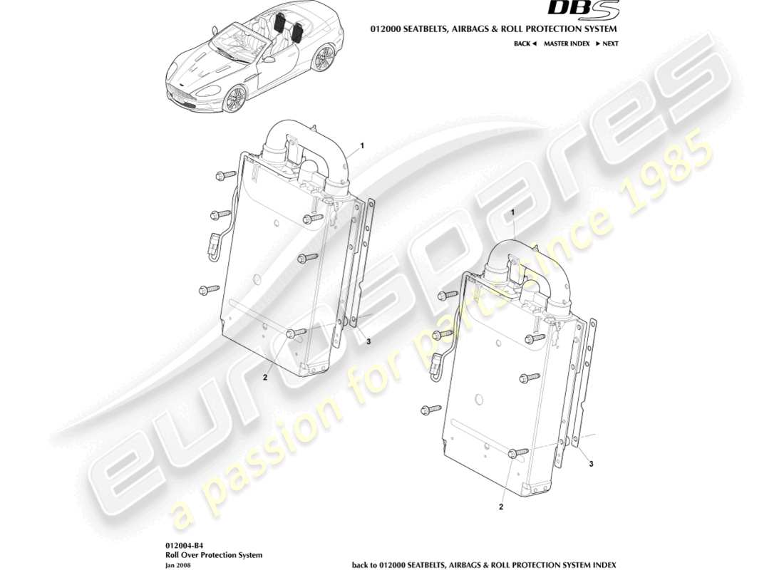 aston martin dbs (2009) rops installation, volante part diagram