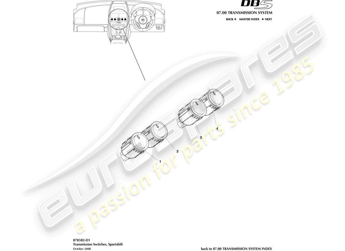 aston martin dbs (2010) transaxle switches part diagram