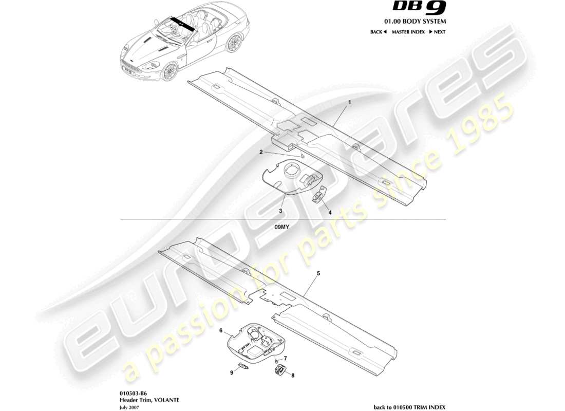 aston martin db9 (2011) header trim, volante part diagram