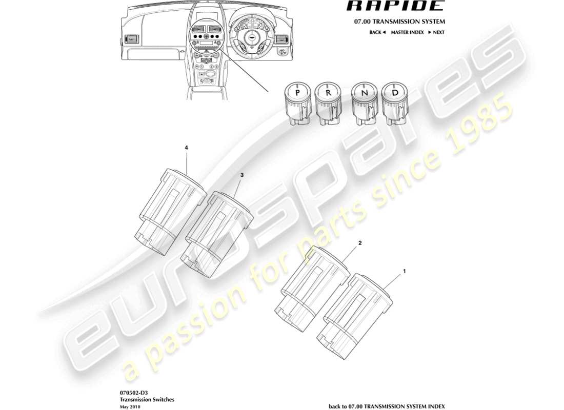 aston martin rapide (2018) transaxle switches part diagram