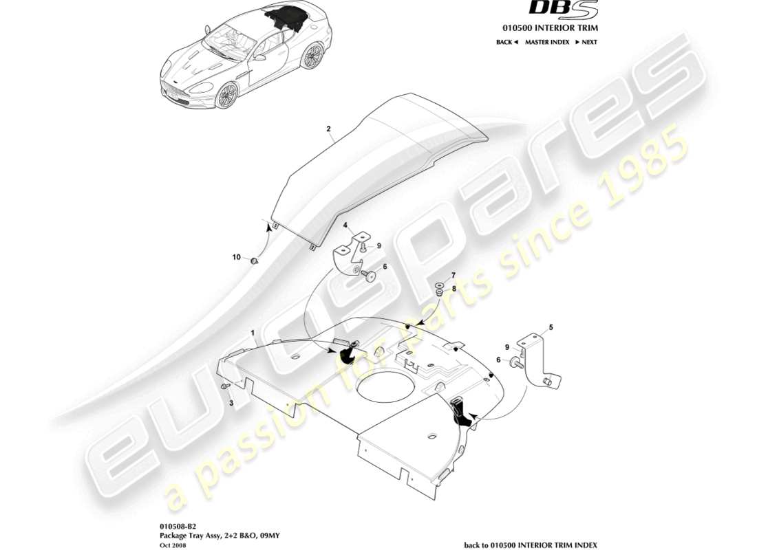 aston martin dbs (2007) package tray assembly, 2+2 b&o part diagram
