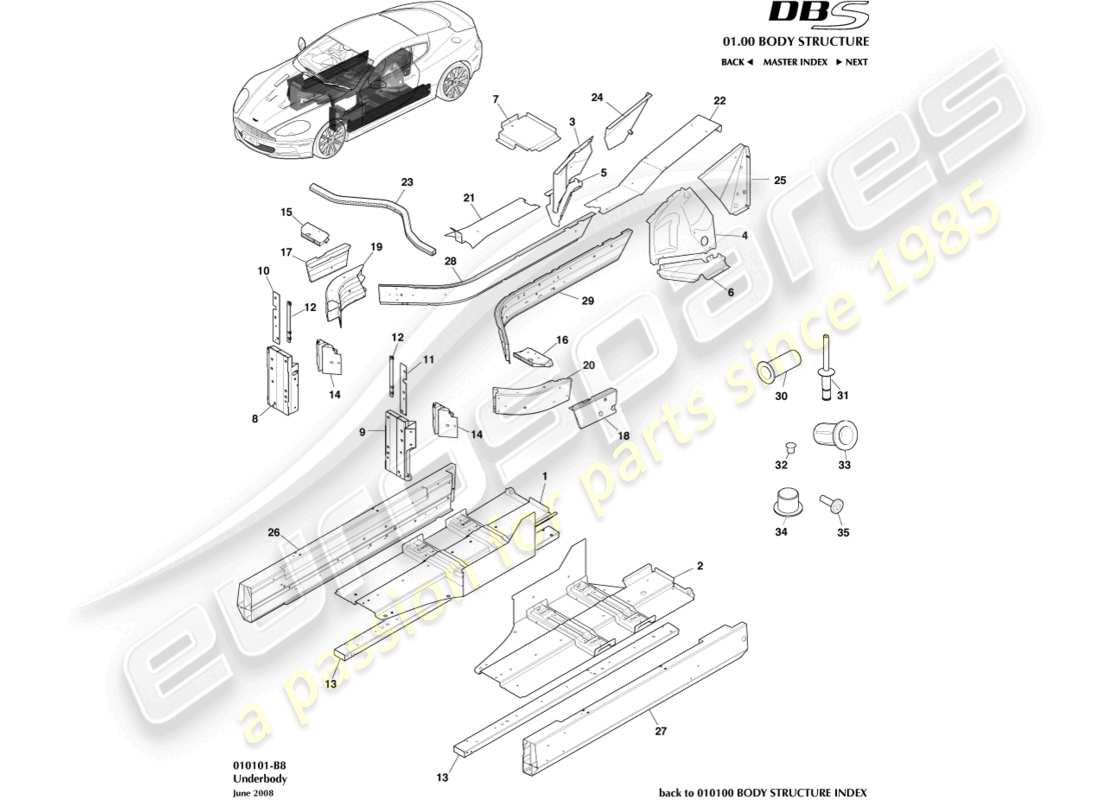 aston martin dbs (2008) underbody part diagram