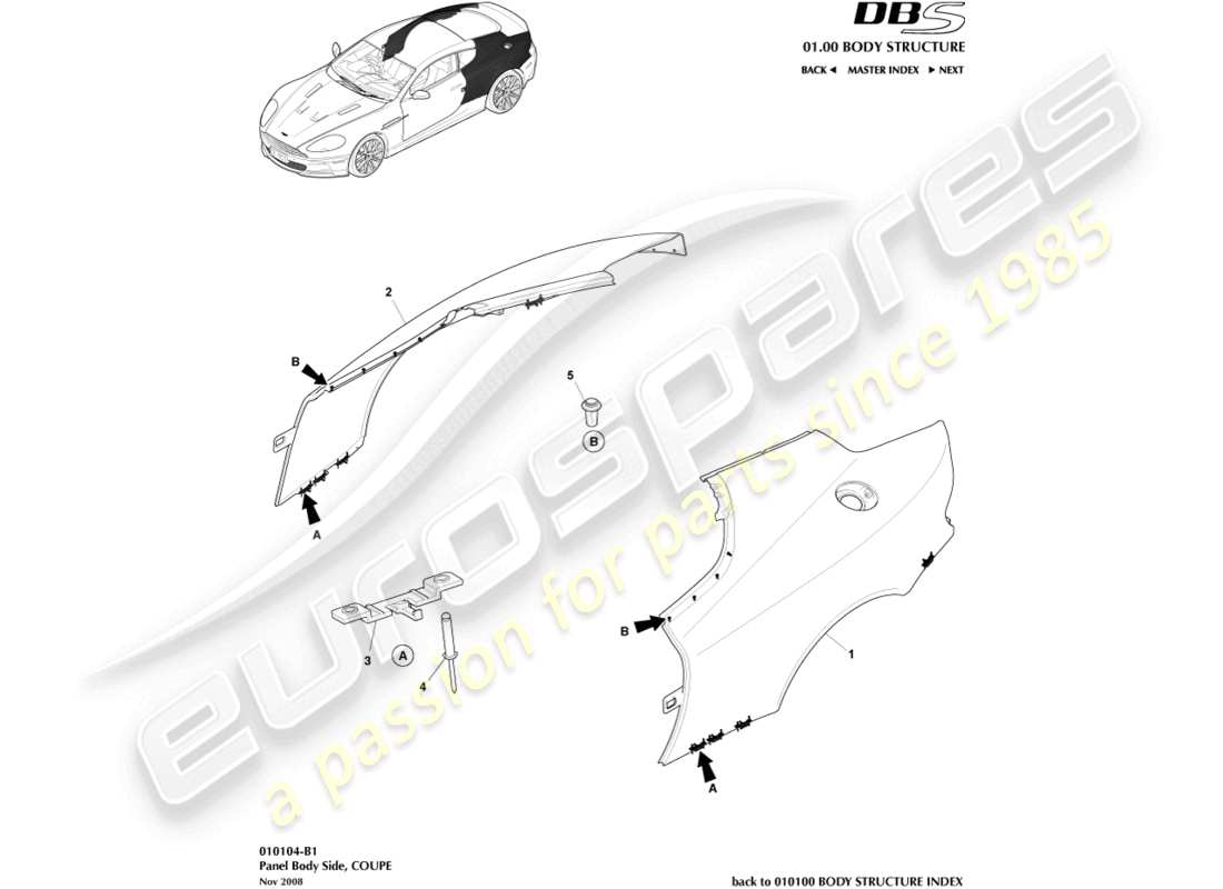 aston martin dbs (2009) panel body side, coupe part diagram