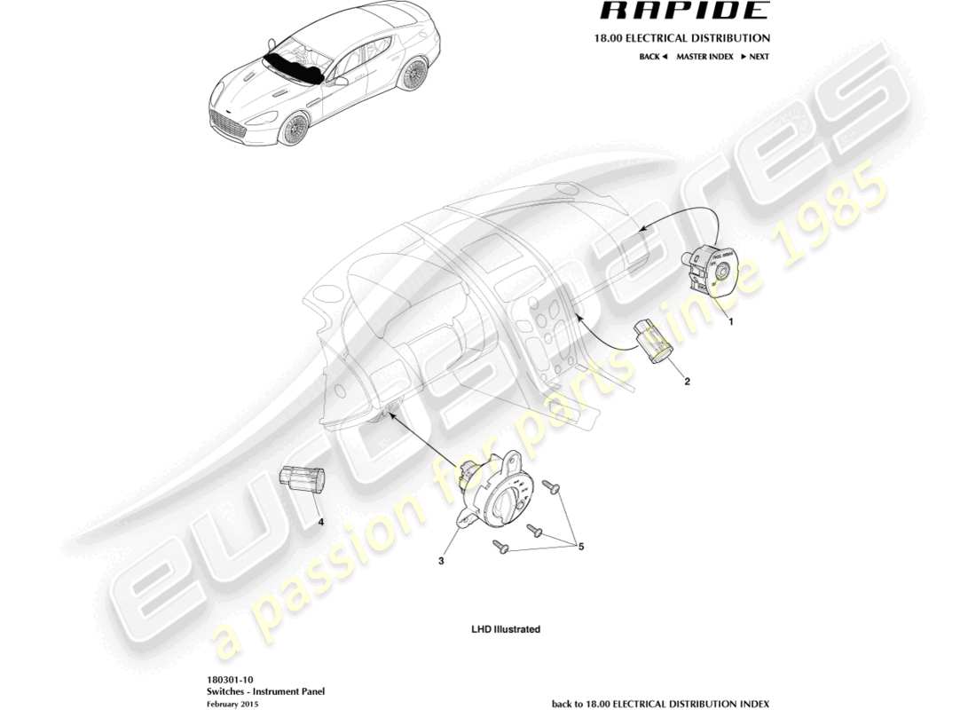 aston martin rapide (2013) ip switches part diagram