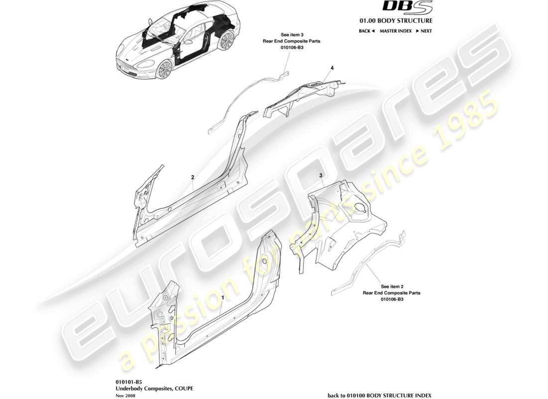 aston martin dbs (2010) underbody composites, coupe part diagram