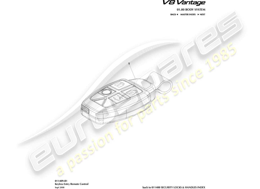 aston martin v8 vantage (2010) transmitter, rke parts diagram