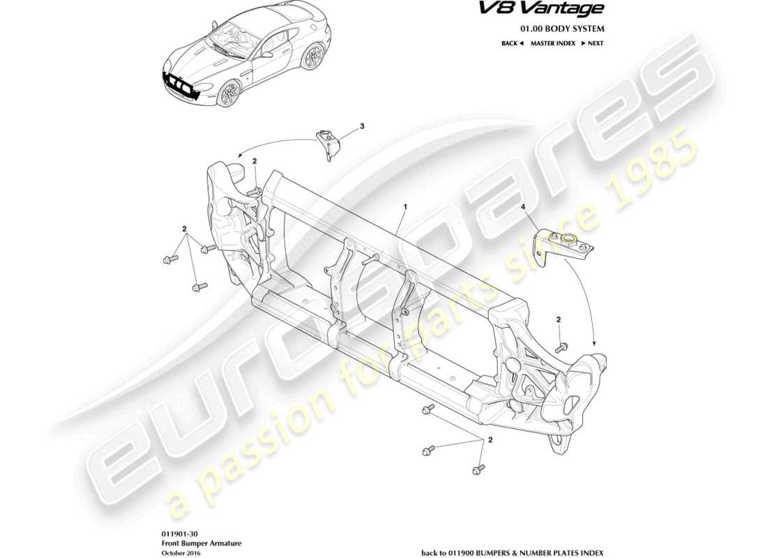 aston martin v8 vantage (2018) front bumper armature part diagram