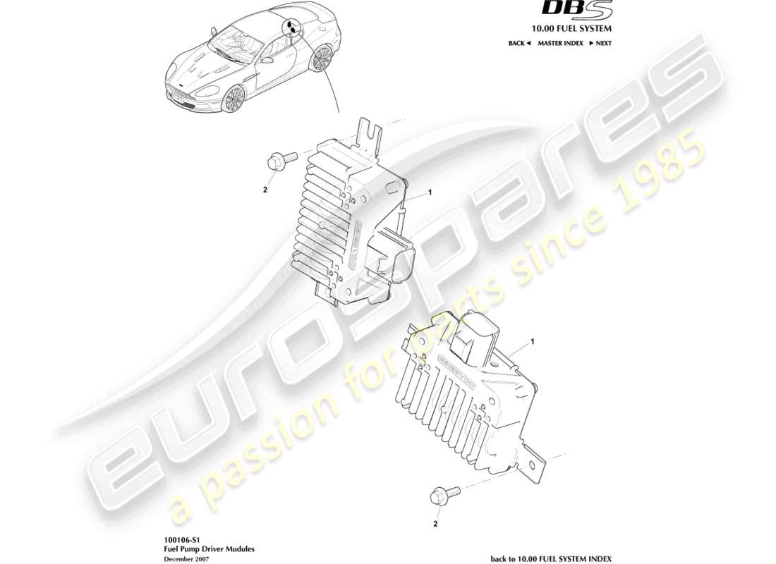 aston martin dbs (2010) fuel pump modules part diagram