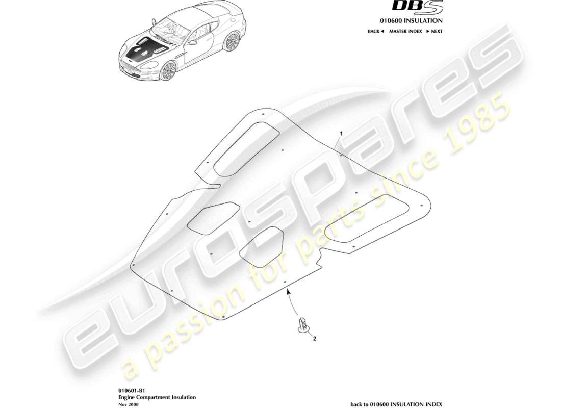 aston martin dbs (2010) sound insulation, engine comp part diagram