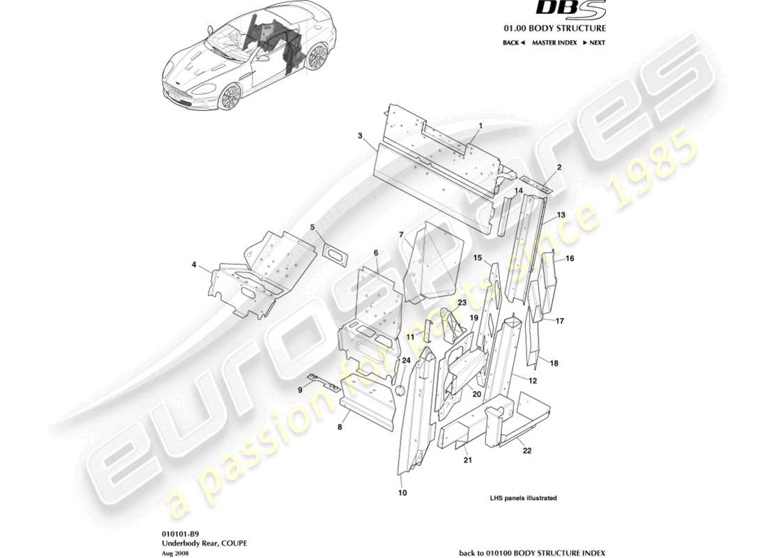 aston martin dbs (2007) underbody rear, coupe part diagram