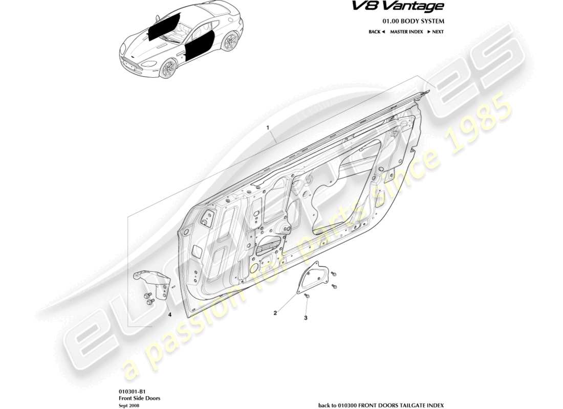 aston martin v8 vantage (2018) front side doors part diagram