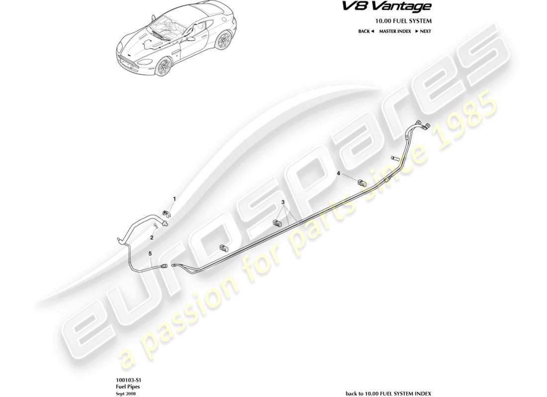 aston martin v8 vantage (2015) fuel pipes part diagram