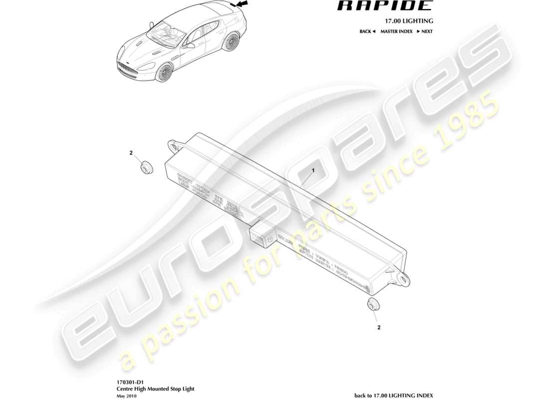 aston martin rapide (2017) high mounted stop light part diagram