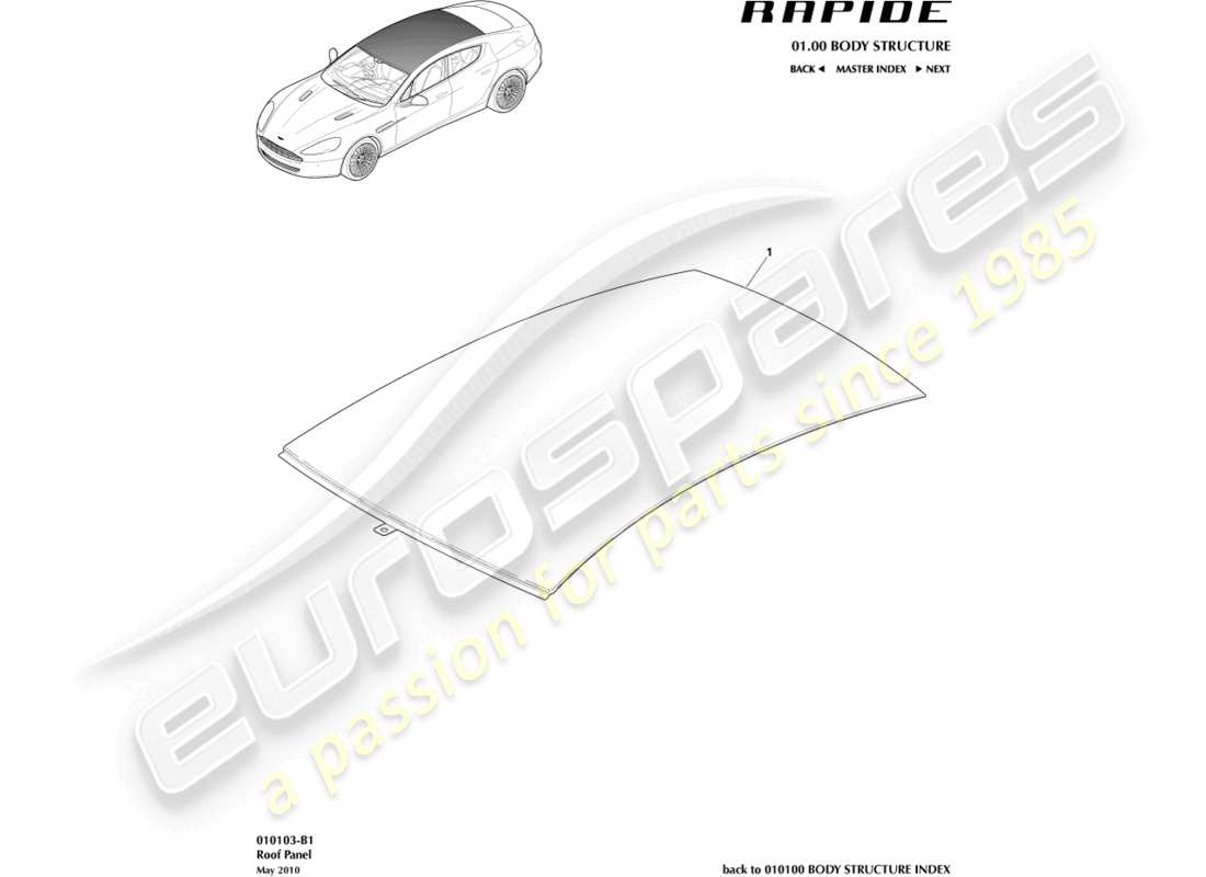 aston martin rapide (2013) roof part diagram