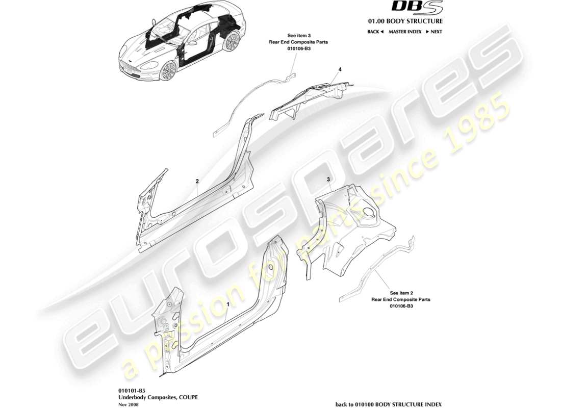 aston martin dbs (2007) underbody composites, coupe part diagram