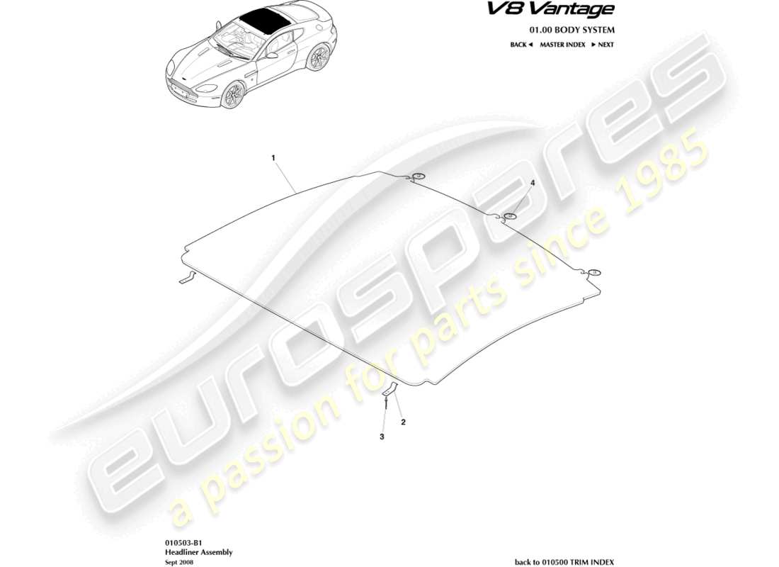 aston martin v8 vantage (2011) headliner assy part diagram
