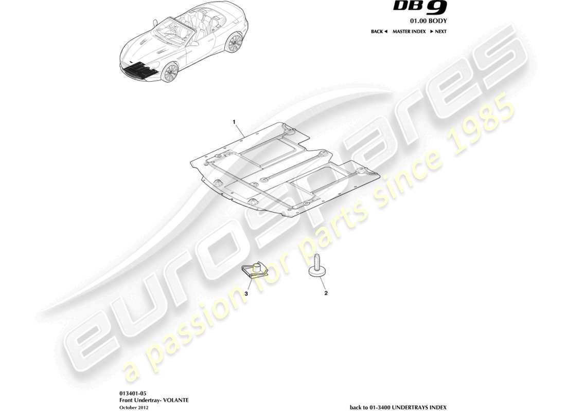 aston martin db9 (2013) front undertray, volante parts diagram