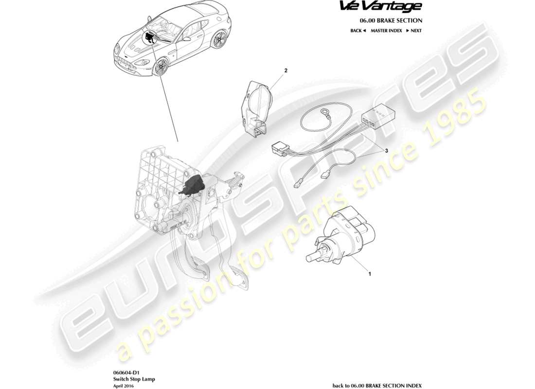 aston martin v12 vantage (2010) stop lamp switch part diagram